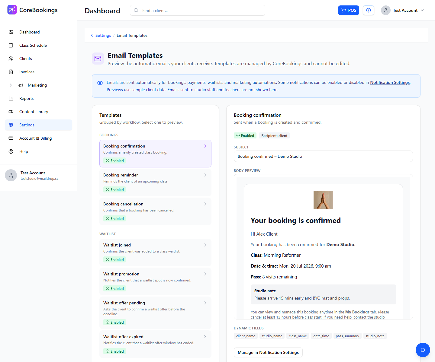 Booking confirmation email template preview