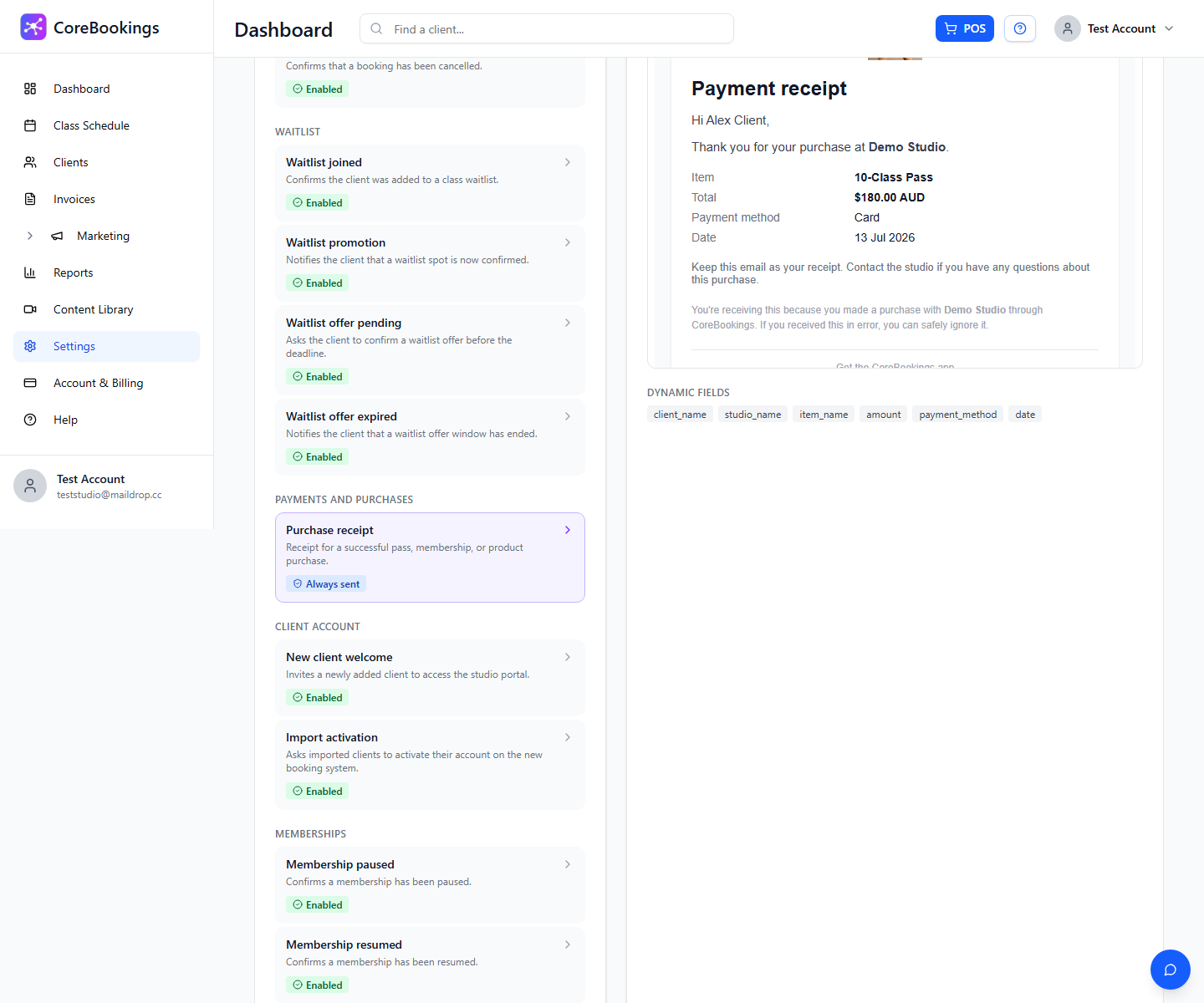 Purchase receipt email template preview