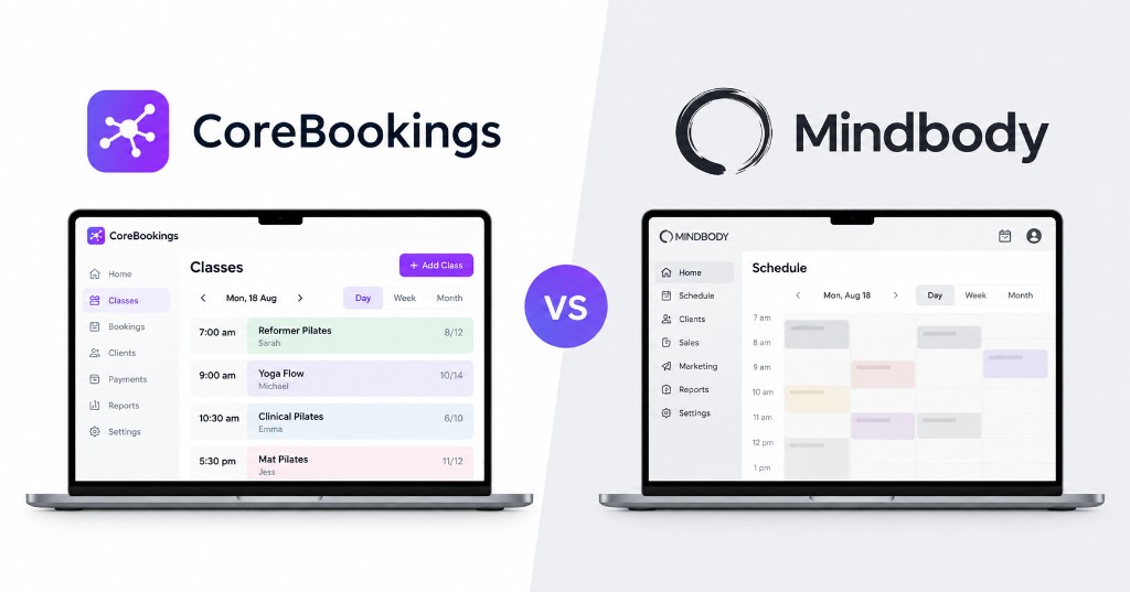 CoreBookings vs Mindbody comparison for Australian studios