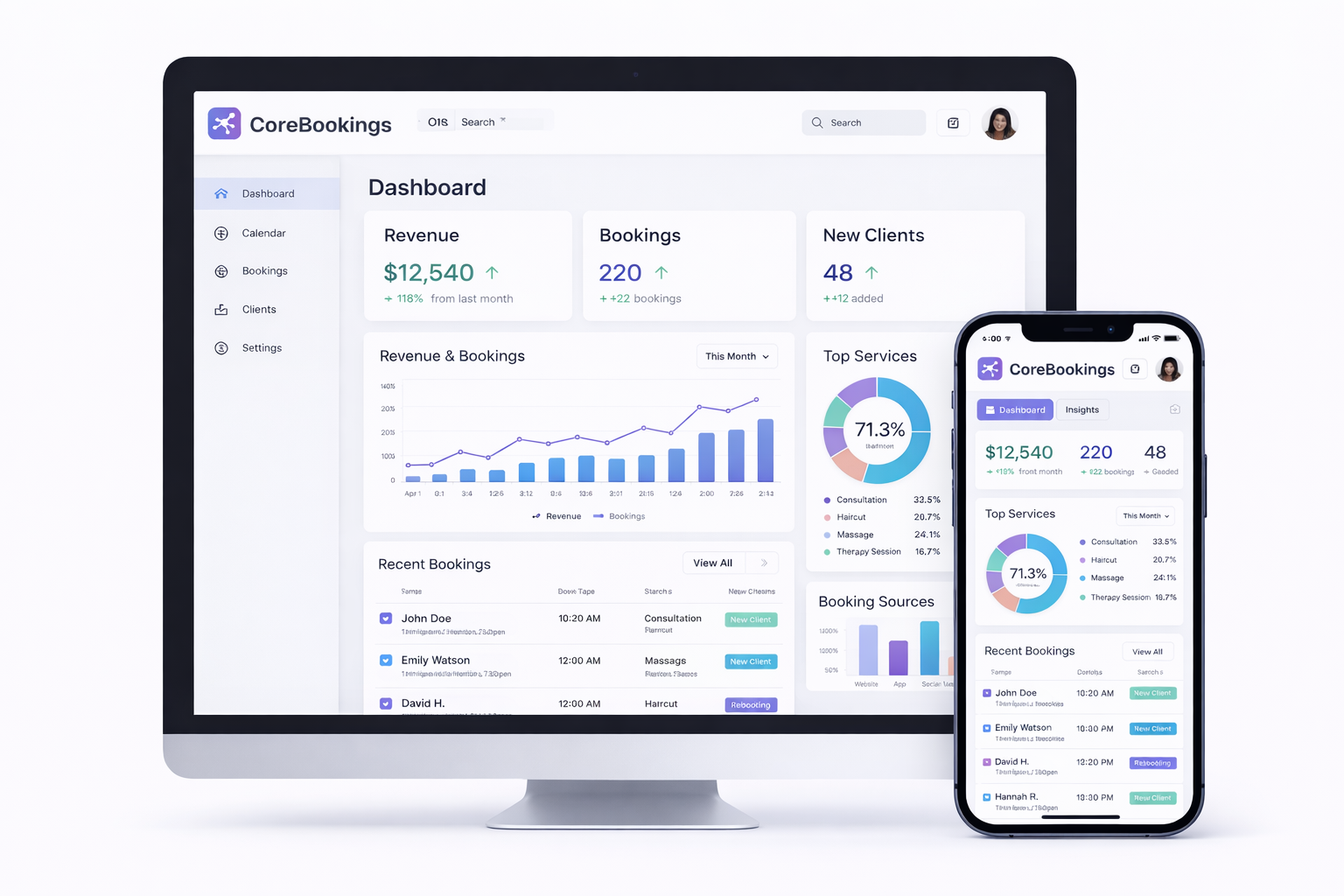 Calendar to Manage all your bookings with your phone, ipad or laptop